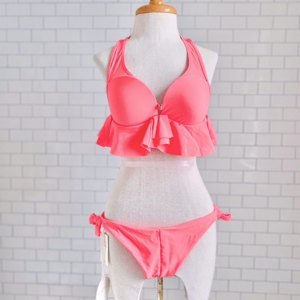Peach 2 piece Swimsuit Ruffle Top by Miss Circle